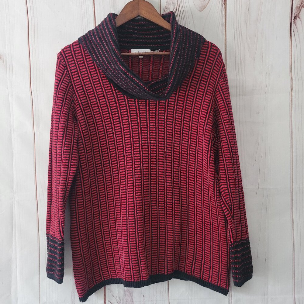 Calvin Klein Women’s L Knit Cowl Neck Pullover Sweater Black/Red Long Sleeve